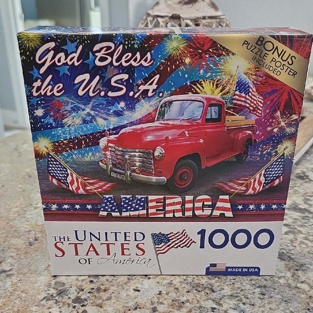 USA Patriotic Puzzle with Red Truck
